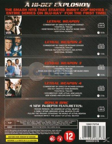 DVD set back cover for Lethal Weapon movies. Includes details on each film.