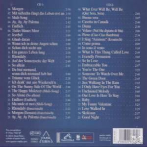 CD-Rückseite mit Titellisten in zwei Spalten. Blauer Hintergrund. Text ist weiß. Enthält ein Logo unten.