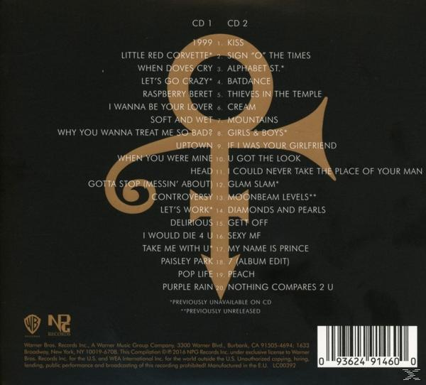 Rückseite eines CD-Covers mit einem lila Logo und einer Liste von Titeln.