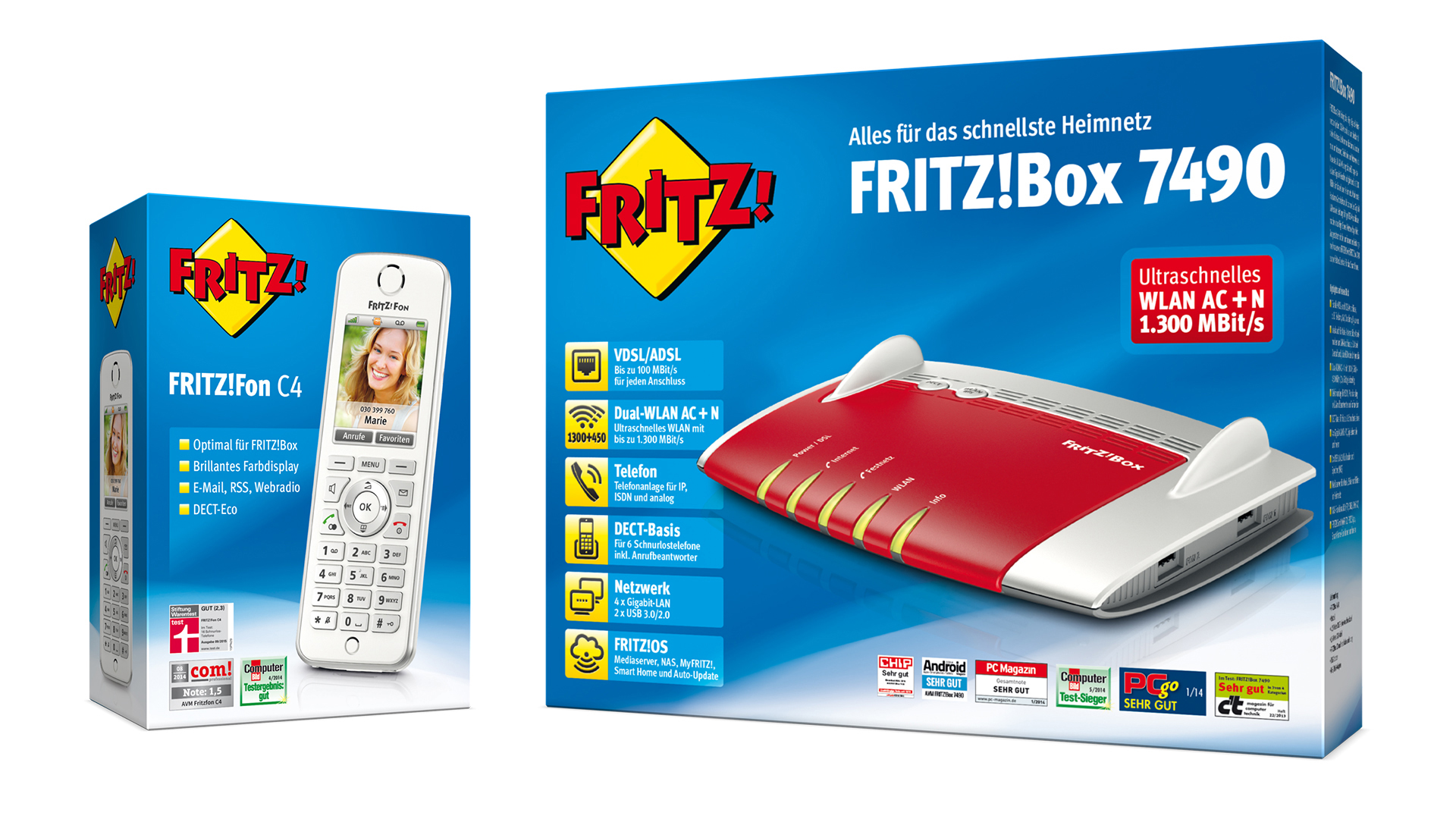 AVM FRITZ!Box 7490 + FRITZ!Fon C4 im Set WLAN-Router inkl. DECT-Telefon