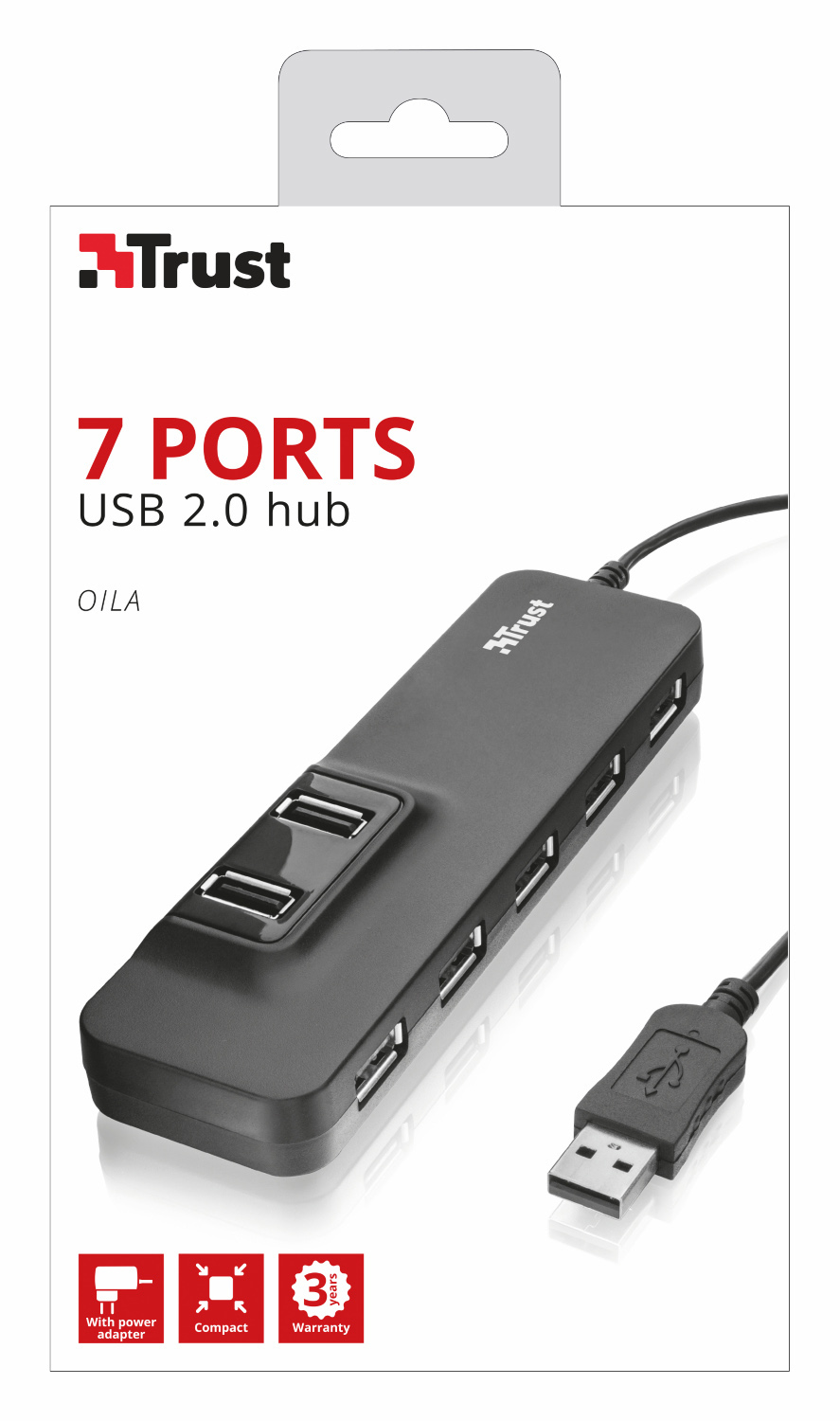 TRUST 20576, USB-Hub, Schwarz