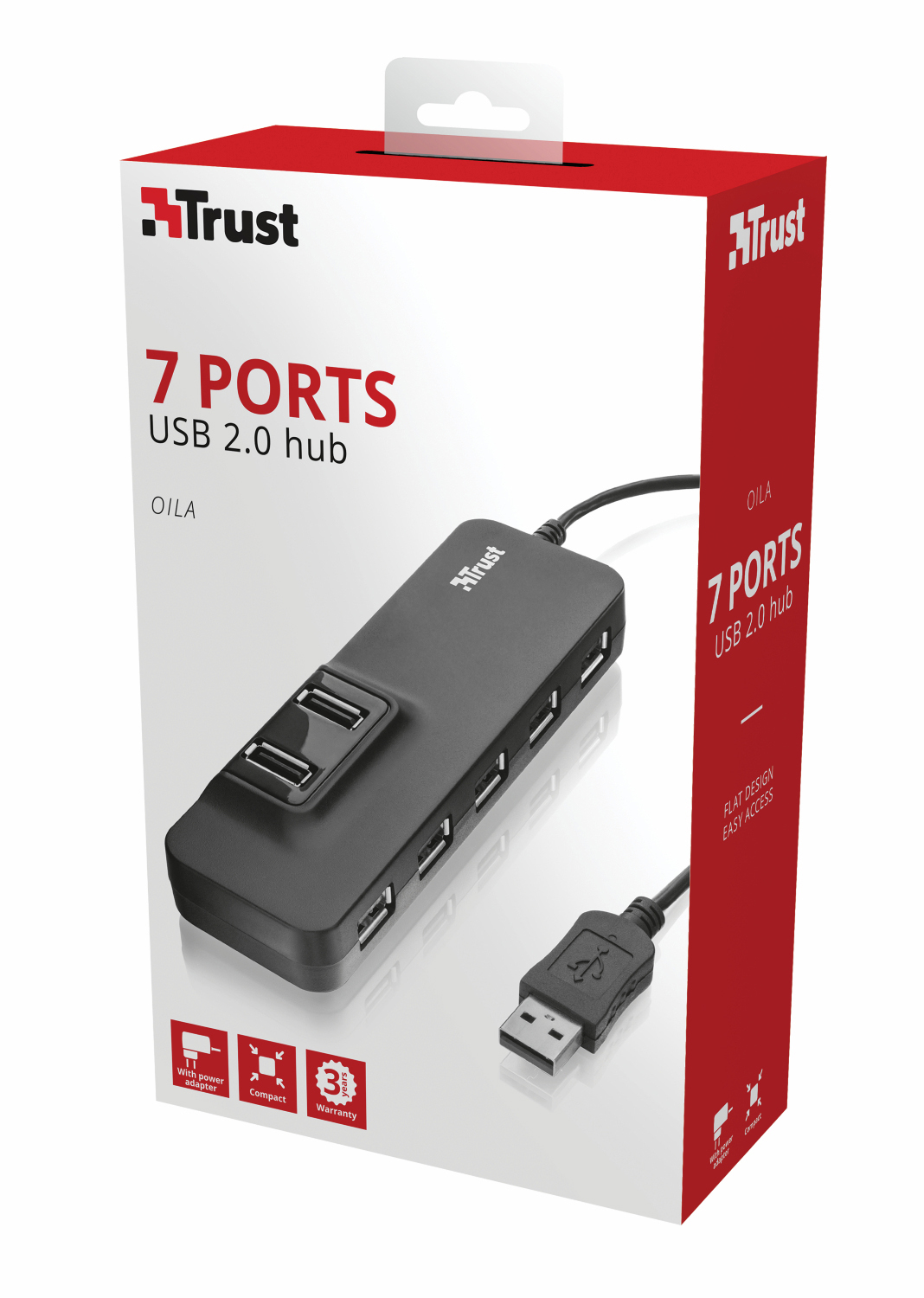 TRUST 20576, USB-Hub, Schwarz