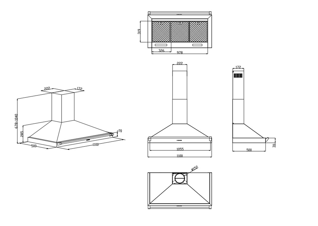 STOVES RICHMOND 110, Dunstabzugshaube (1100 mm breit, 500 mm tief)