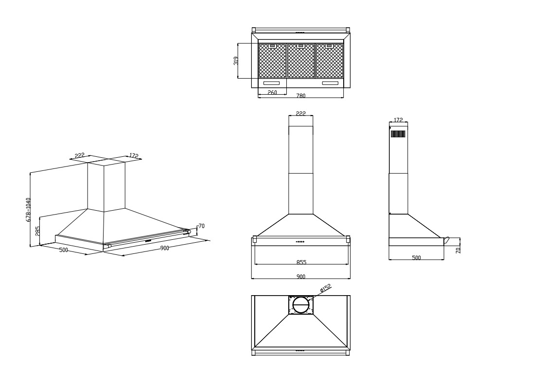 STOVES STERLING 90, Dunstabzugshaube (900 mm breit, 500 mm tief)