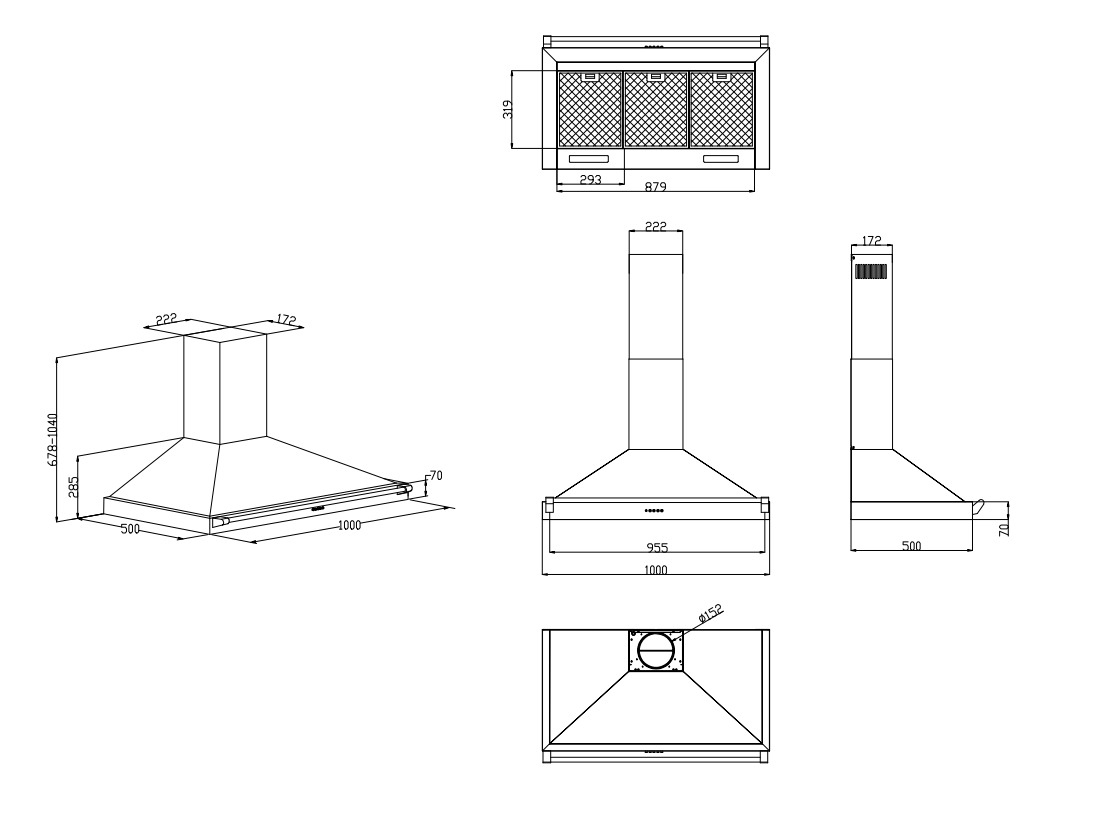 STOVES STERLING 100, Dunstabzugshaube (1000 mm breit, 500 mm tief)