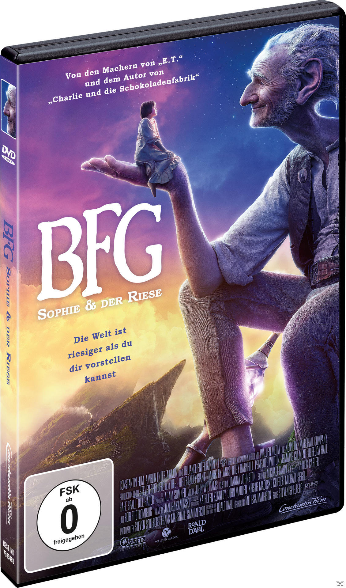 DVD-Cover: BFG. Zeigt einen alten Mann und ein kleines Mädchen. Vom Regisseur von "E.T."