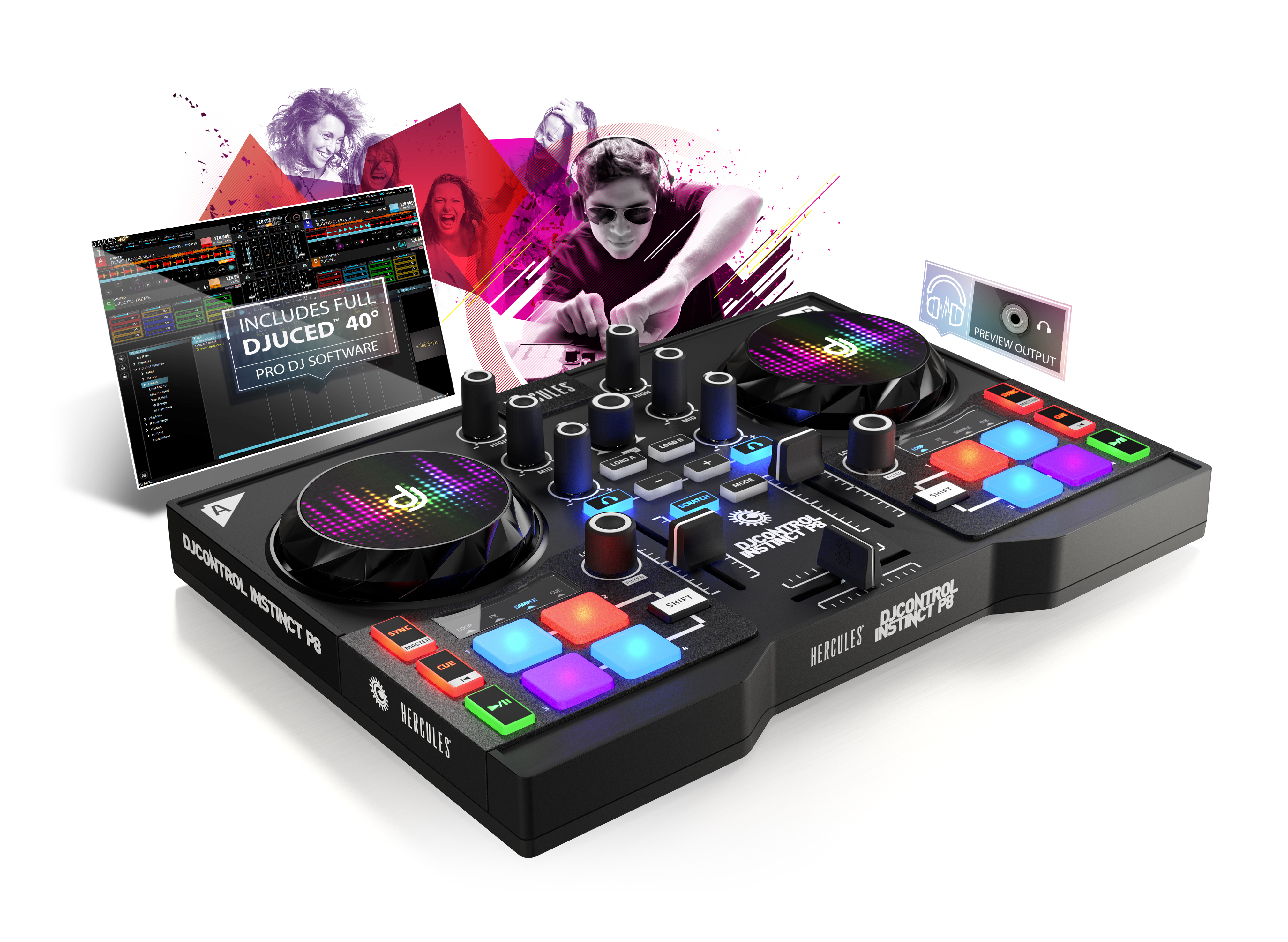 HERCULES DJ Control Instinct 2-Deck DJ Controller, Schwarz