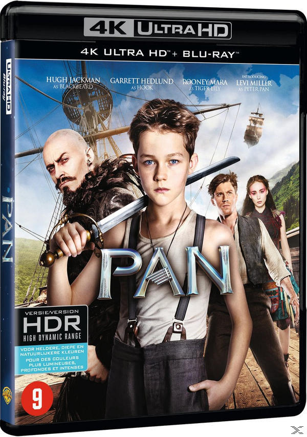 Pochette de DVD avec des acteurs et le titre : Pan, un film d'aventure fantastique.