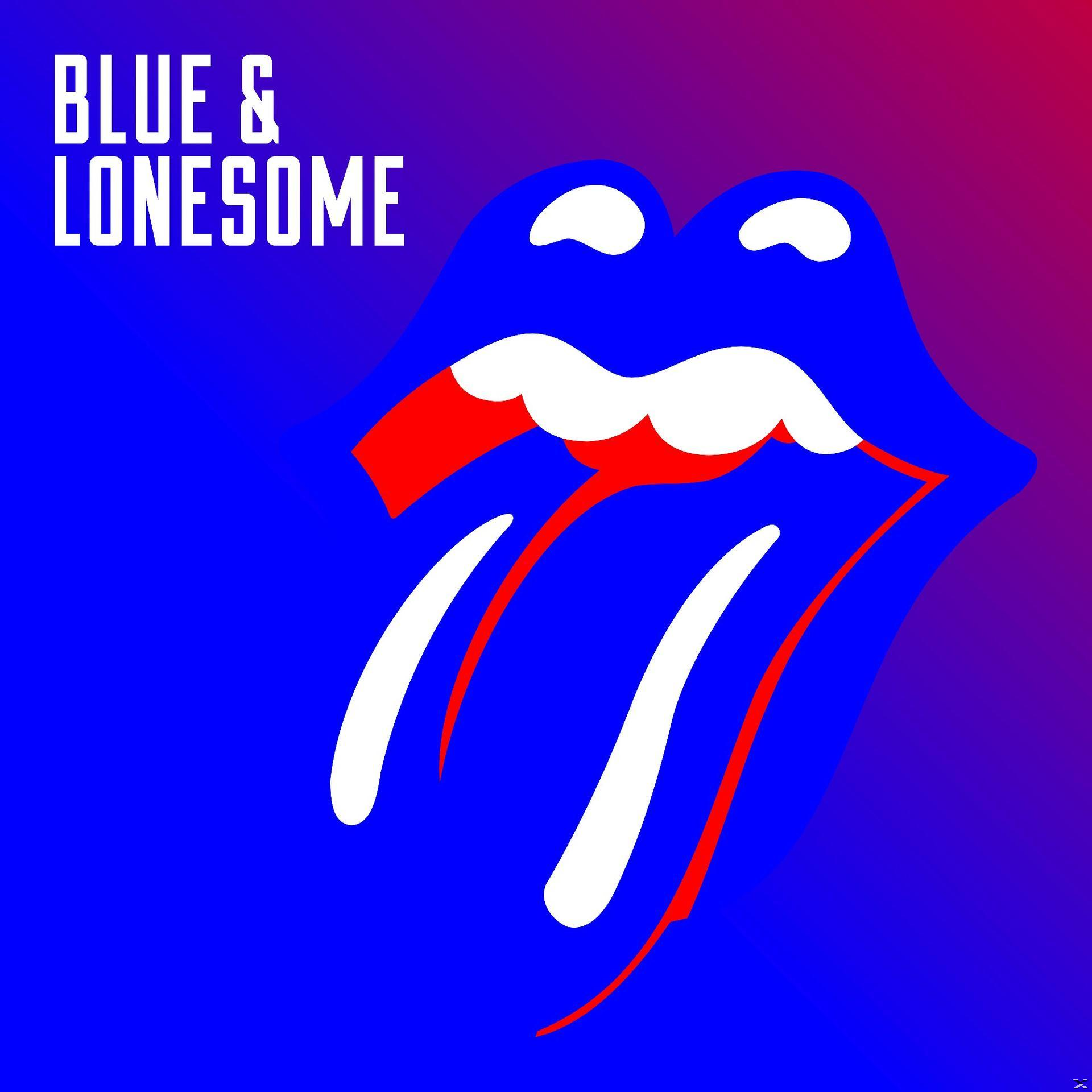 Pochette de l'album Blue & Lonesome des Rolling Stones. Présente une langue et des lèvres bleues stylisées sur un fond dégradé.