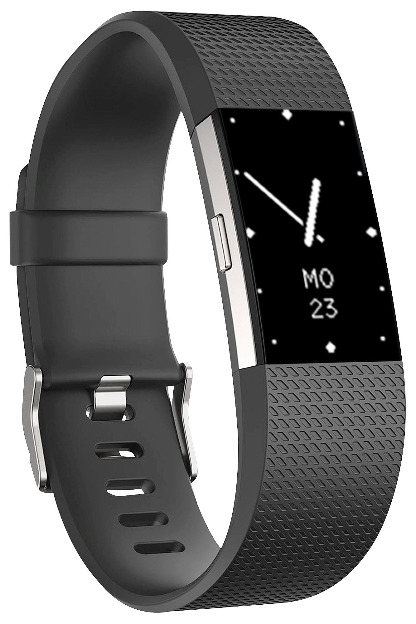 Pulsera de actividad - Fitbit Charge 2, Ritmo Cardíaco, Negro y Plata, Grande