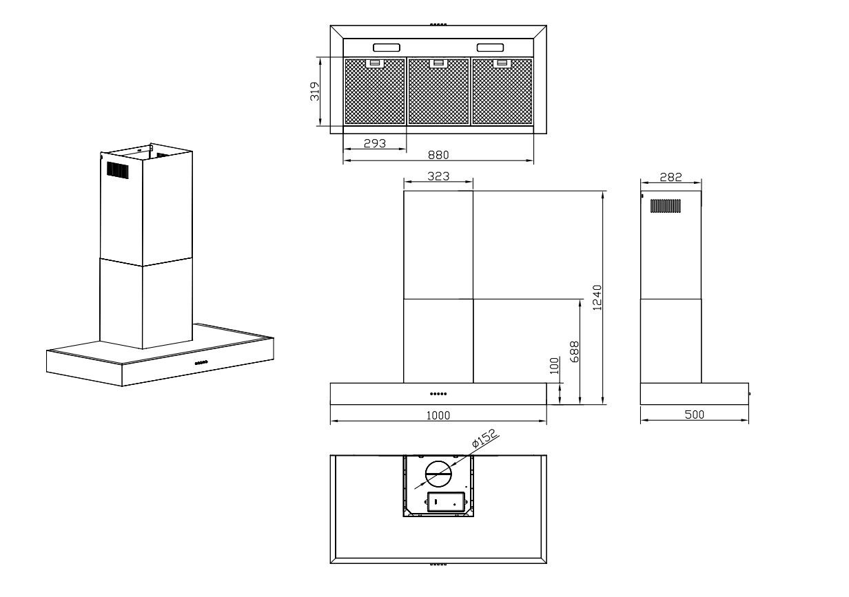 STOVES STERLING FLAT 100, Dunstabzugshaube (1000 mm breit, 500 mm tief)