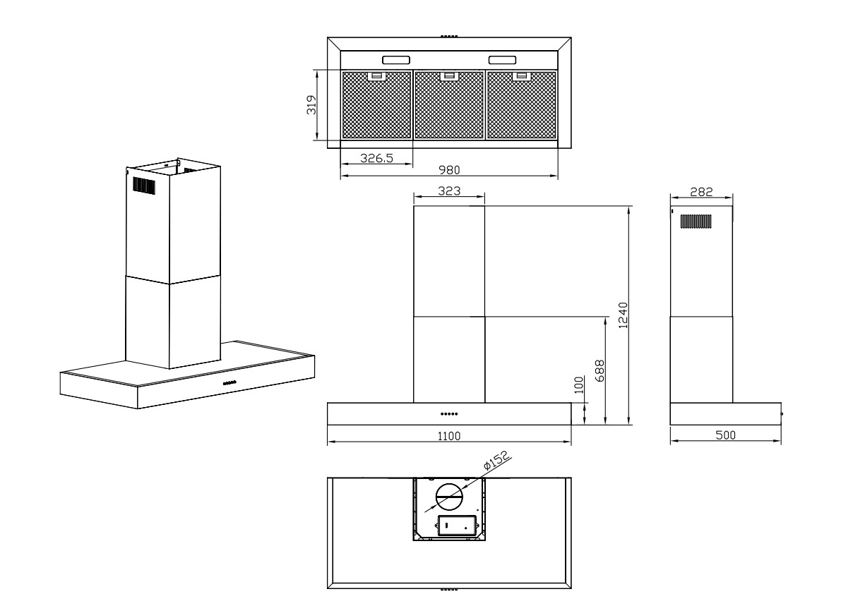 STOVES STERLING FLAT 110, Dunstabzugshaube (1100 mm breit, 500 mm tief)