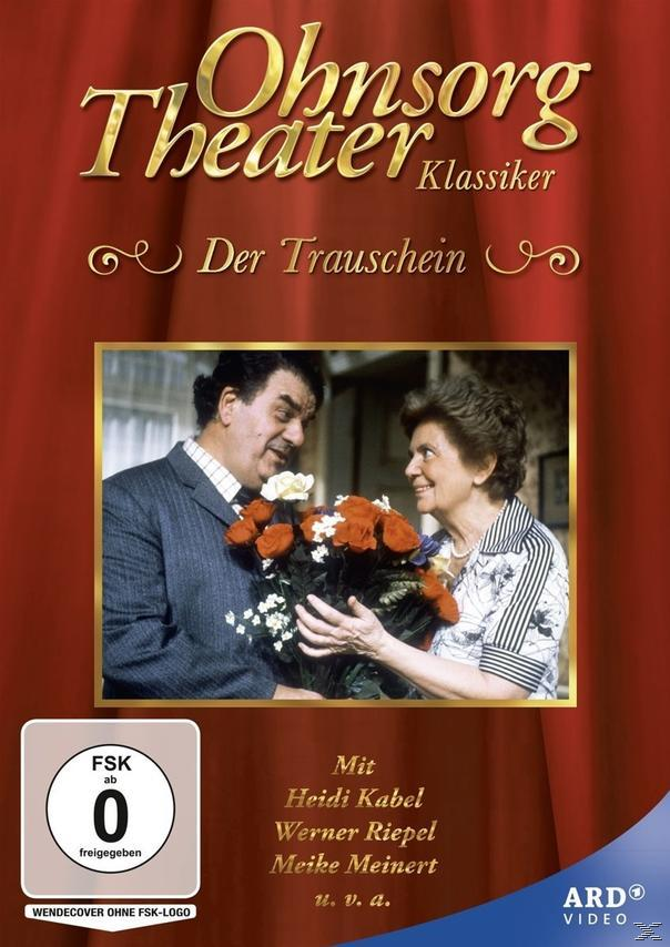 DVD-Hülle eines Theaterstücks. Zwei Personen halten rote Rosen. Text auf Deutsch. Roter Vorhang-Hintergrund.