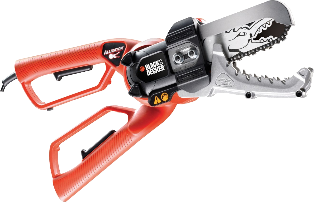 Black and Decker aligátor metsző szerszám. Piros fogantyúk, fekete közép. Fogak a vágóélen.