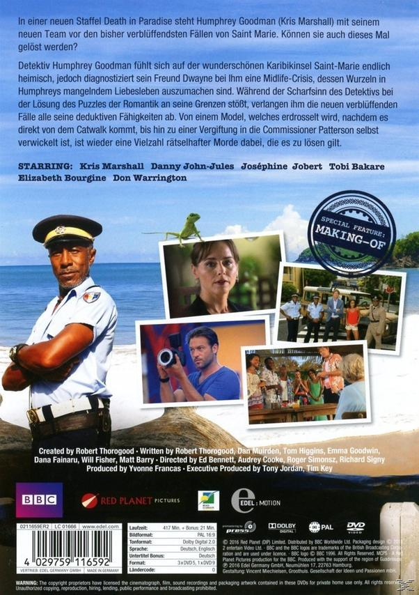 Rückseite der DVD-Hülle mit Schauspielern und einer Fotocollage. Text im Hintergrund.