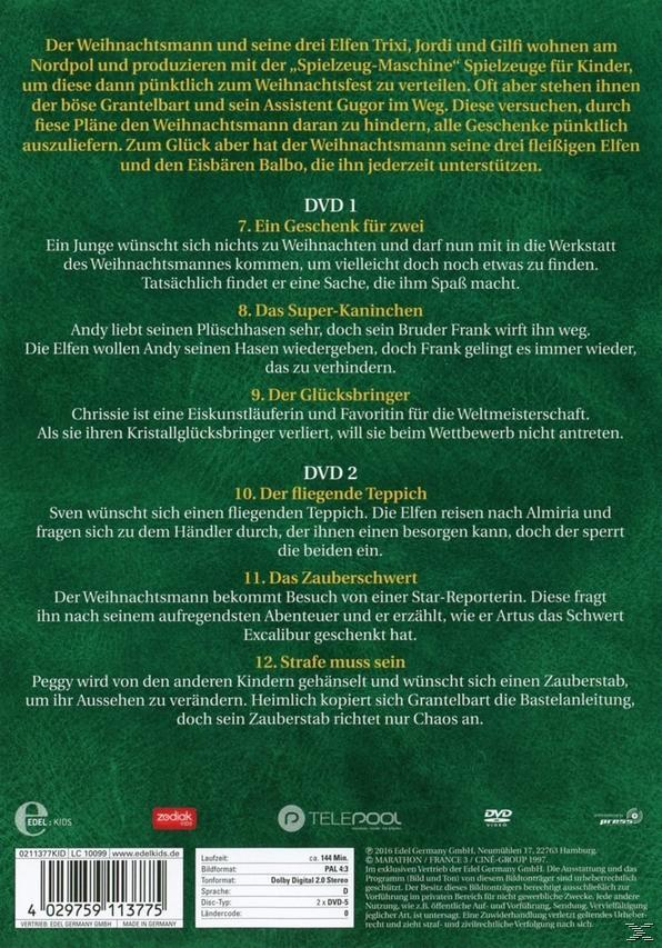 DVD-Cover mit Text. Ein Weihnachtsfilm über Elfen und Spielzeug.