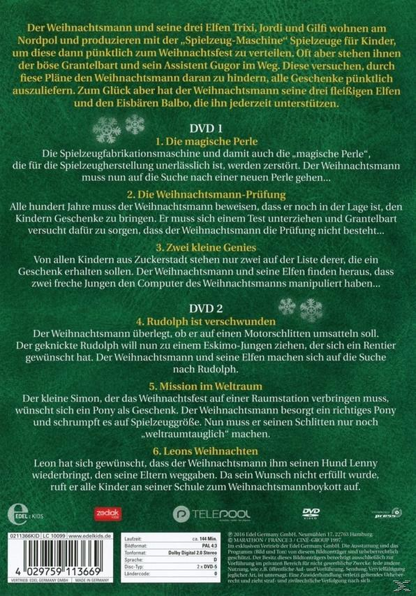 DVD-Cover: Die Weihnachtsgang, Text und Illustrationen von Schneemännern und Elfen.