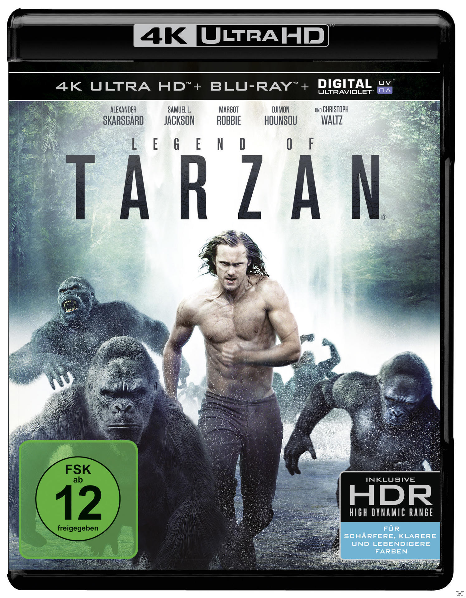Filmcover: Tarzan rennt, mit Gorillas im Hintergrund, 4K Ultra HD Blu-ray.