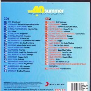 CD-compilatie met een blauwe achtergrond. De tekst "Top 40 summer" en een lijst met nummers zijn zichtbaar.