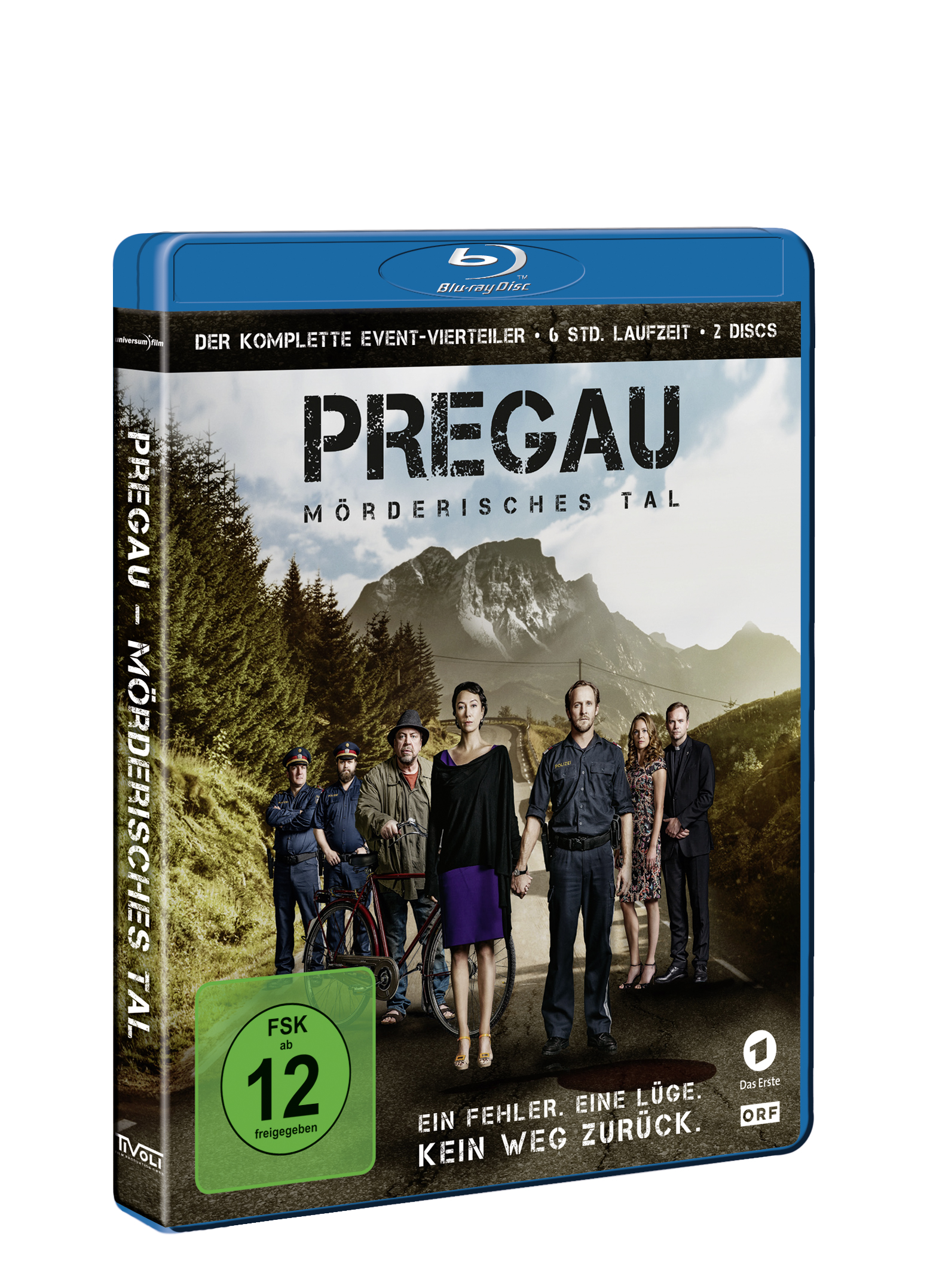 Blu-ray-Filmhülle von PREGAU. Menschen stehen vor einer Bergkulisse.