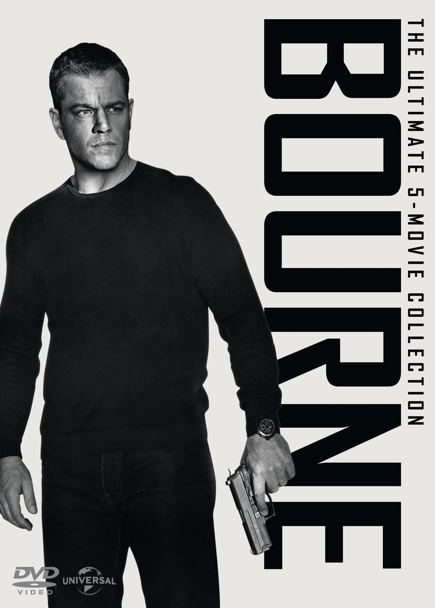 Jaquette DVD. Matt Damon tient une arme. Le mot 'BOURNE' domine la couverture.