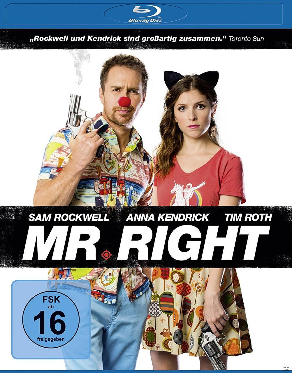 DVD-Cover von 'Mr. Right' mit Sam Rockwell und Anna Kendrick. Sie halten Waffen.