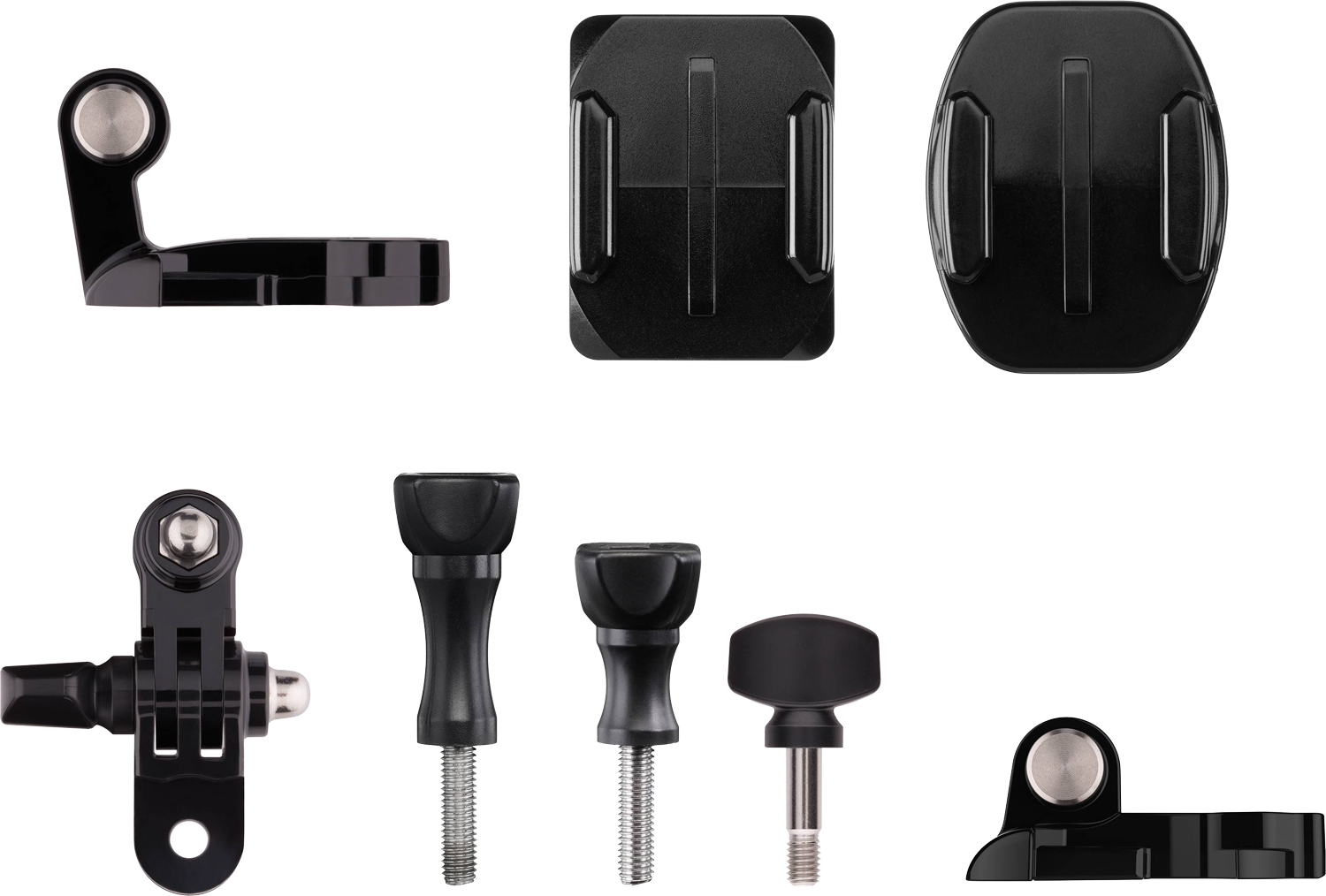 Accessoires de caméra : Supports et vis. Couleur noire. Diverses formes et tailles.