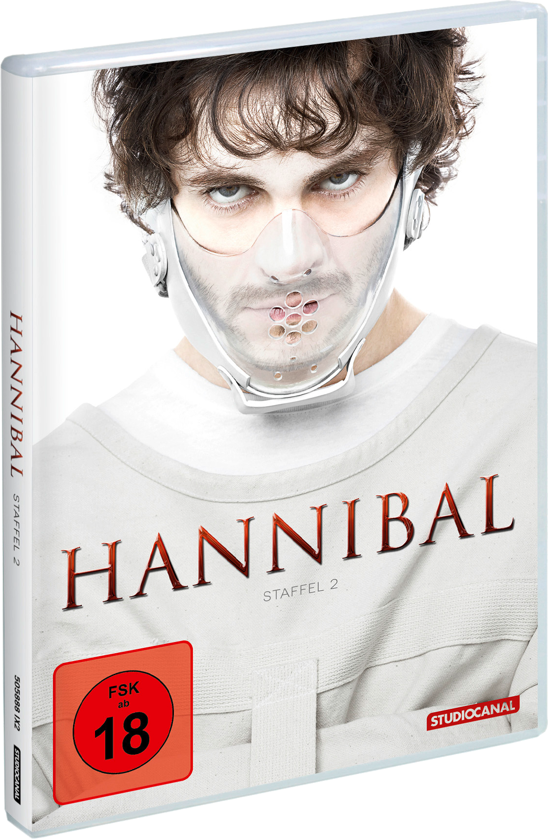 DVD-Cover. Ein Mann mit einer Maske ist zentriert. Der Titel "HANNIBAL" ist rot dargestellt. Ein FSK 18-Aufkleber ist sichtbar.