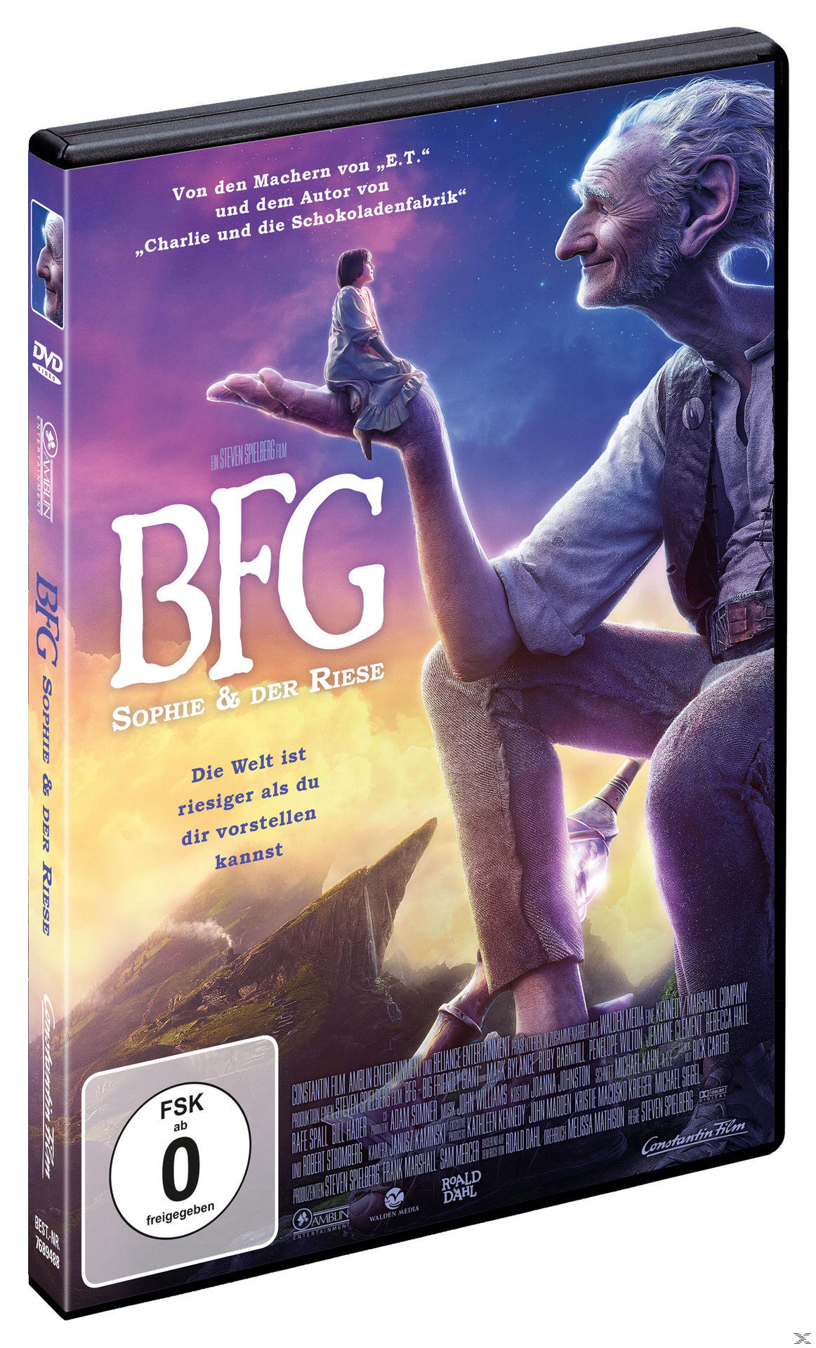 DVD-Cover, ein Riese und ein Mädchen, bunter Hintergrund.