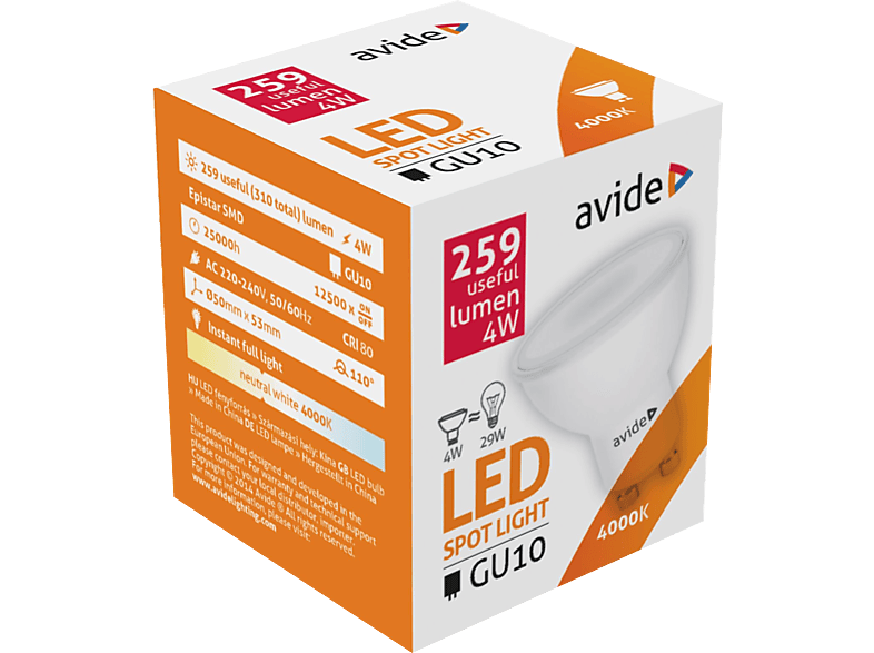 AVIDE ABGU10NW-4W-AP LED GU10 4W NW Alu+Plastic