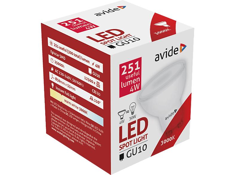 AVIDE ABGU10WW-4W-AP LED GU10 4W WW Alu+Plastic