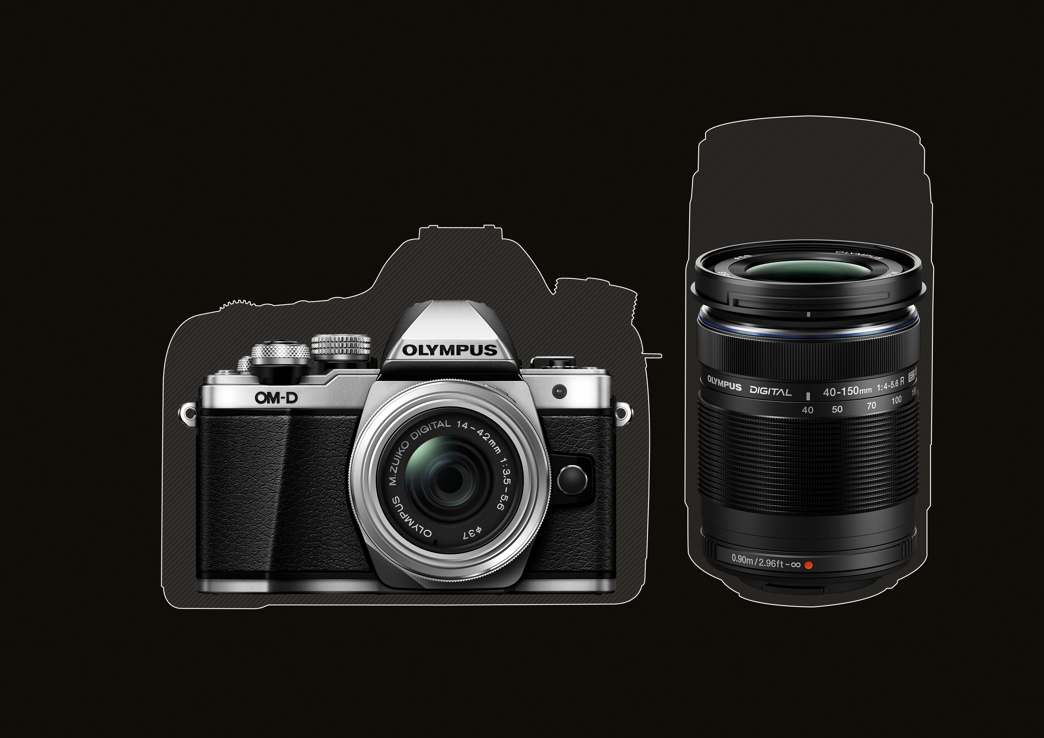 OLYMPUS OM-D E-M10 Mark II  Systemkamera mit Objektiv 14-42 mm, 40-150 mm, 7,6 cm Display Touchscreen, WLAN