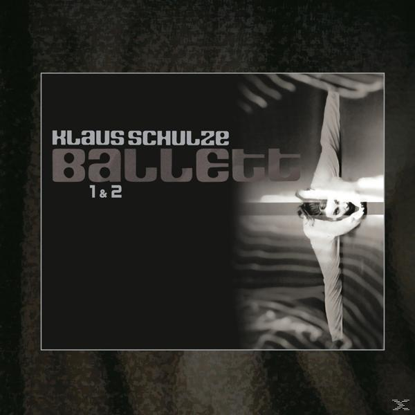 Schwarz-weiß CD-Cover für 'Ballett 1 & 2' von Klaus Schulze. Text und abstrakte Bilder.