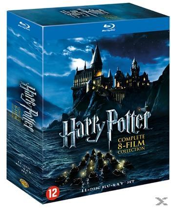 Harry Potter complete 8-film collection Blu-ray box set. Shows Hogwarts on the front cover.