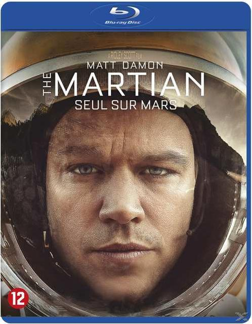 Couverture du film The Martian, Matt Damon avec casque spatial. Logo Blu-ray en haut. Titre français, Seul sur Mars.