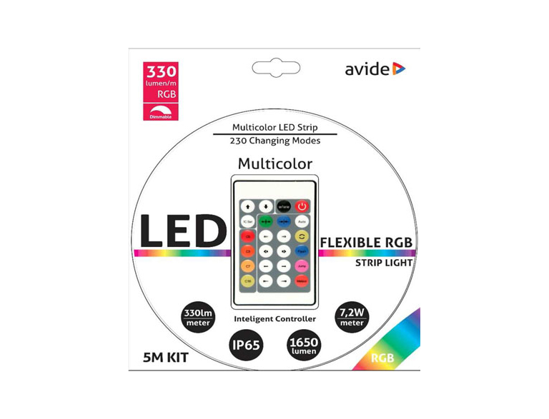AVIDE ABLSBL12V5050-30RGB LED Szalag Bliszter 12V 7.2W 5m RGB+Prg.távirányító