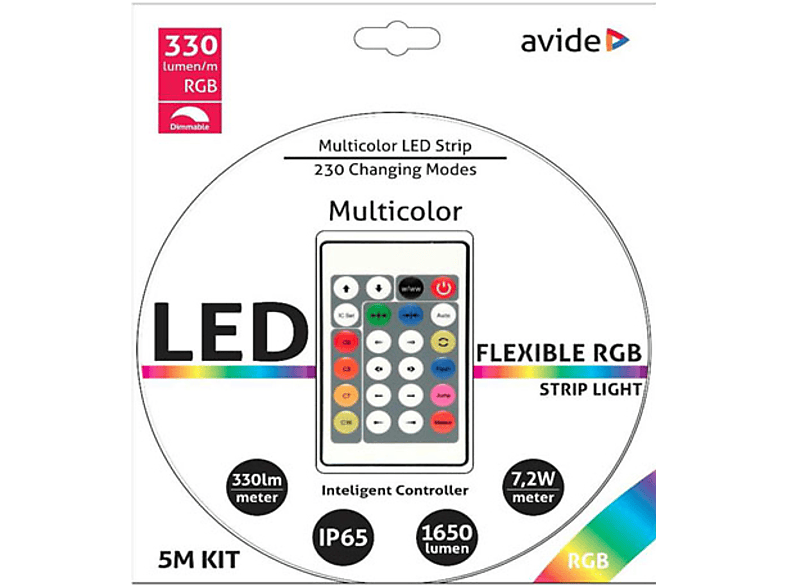 AVIDE ABLSBL12V5050-30RGB LED Szalag Bliszter 12V 7.2W 5m RGB+Prg.távirányító