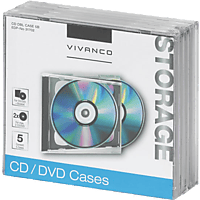 VIVANCO 31702 CD/DVD Doppel Jewel Case, 5er Pack, schwarz