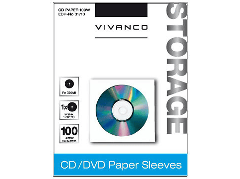 VIVANCO 31710 CD/DVD Papier-Umschläge, 100er Pack, weiss; Leerhülle