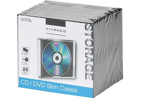 VIVANCO 31698 CD/DVD Slim Case, 25er Pack, schwarz