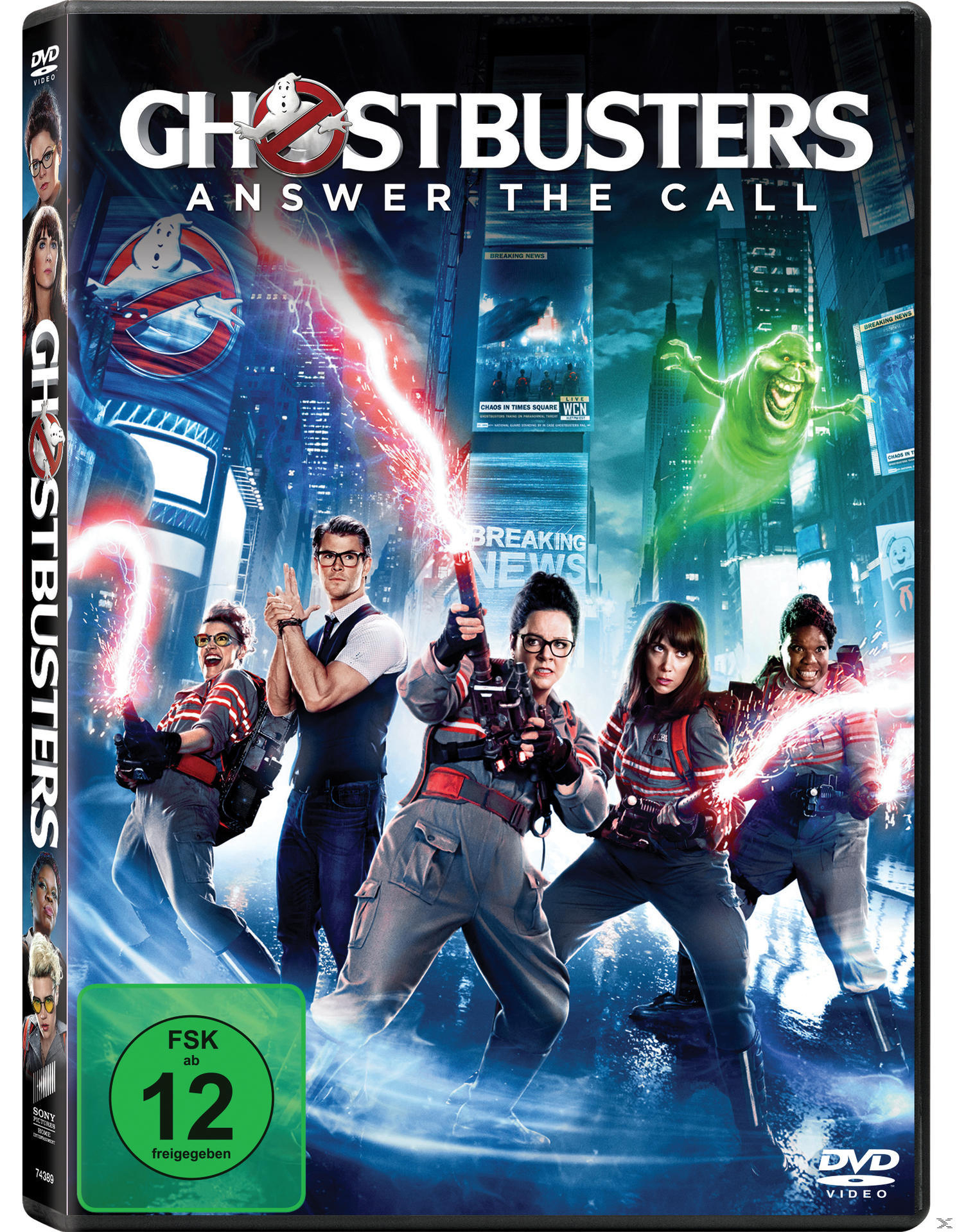 DVD-Cover für 'Ghostbusters: Answer the Call'. Zeigt fünf Ghostbusters vor einer Stadtkulisse.