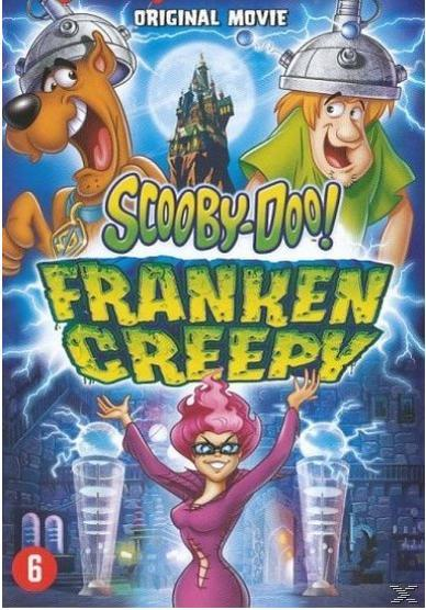 Scooby-Doo! Frankencreepy DVD-hoes, met Scooby, Shaggy en een vrouw met een bril.