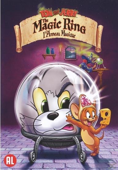 Tom en Jerry cartoon DVD cover, Tom in een kristallen bol en Jerry met kaas.