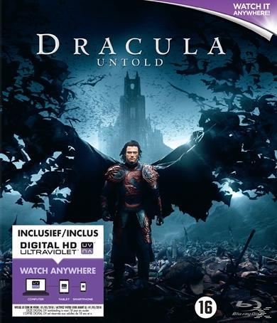 Couverture DVD pour Dracula Untold. Un homme en manteau sombre se tient devant un château la nuit.