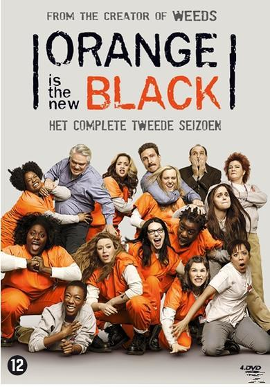 Couverture DVD pour 'Orange is the New Black'. Groupe d'acteurs en combinaisons oranges.