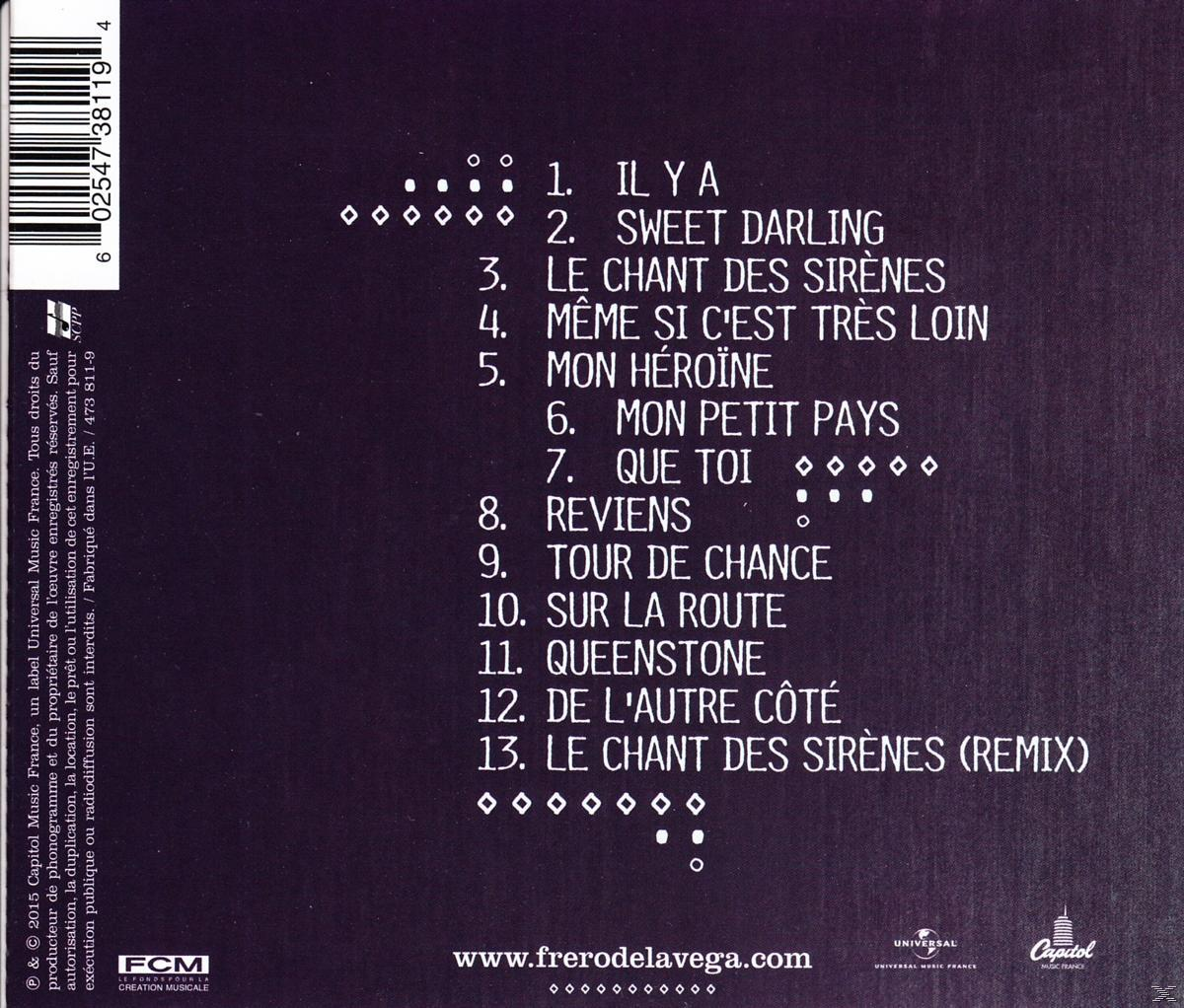 CD-hoes met songlijst in het Frans. Tekst op donkerpaarse achtergrond.
