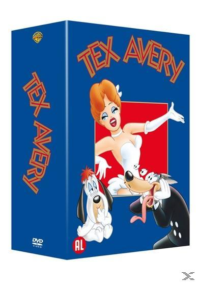 DVD box set van Tex Avery cartoons. Bevat tekenfilmfiguren, een vrouw en twee honden.