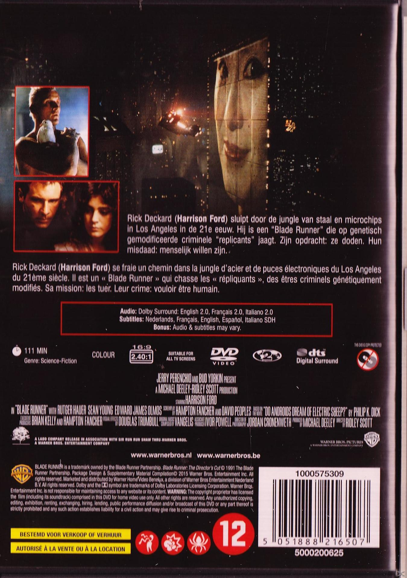 DVD-hoes met tekst en afbeeldingen van de film 'Blade Runner'.