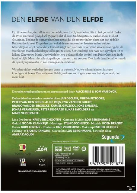Couverture de DVD. Texte en néerlandais. Champ vert et jaune, titre en blanc. Texte en noir et fond blanc.