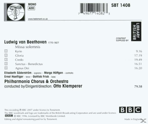 Otto Klemperer - BEETH. MISSA SOLEMNIS  - (CD)